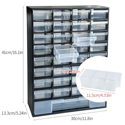 33 Drawer Plastic Small Parts Organizer, Storage Bin with Drawers for Hardware, Parts, Crafts, Beads, 11.8 x 16.1 x 5.2 Inches (Black) - color: Black