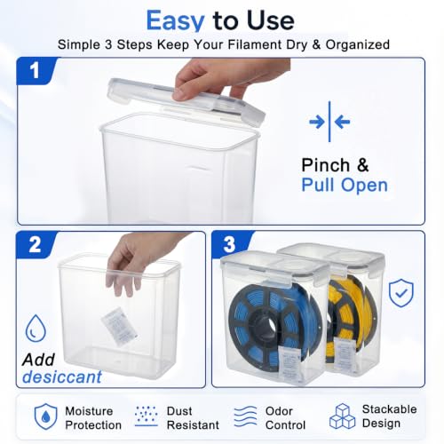 MRAXEL 3D Printer Filament Storage Box 4-Pack, with Reusable Labels & Pen