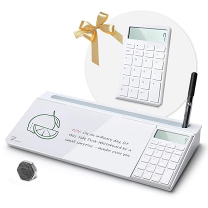 TOWON Glass Desk Whiteboard with Calculator 18x6 in, Desk Organizer, White - color: Cal White