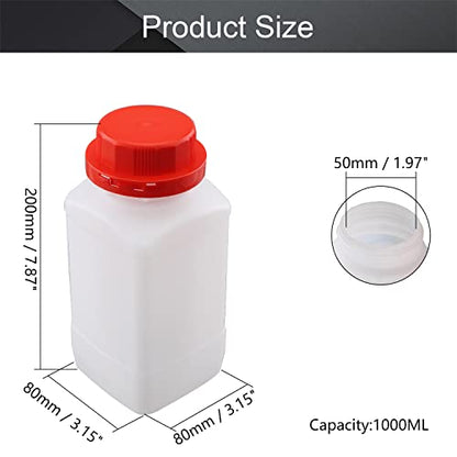 Othmro 2pcs Plastic Lab Chemical Reagent Bottles, 1000ml/34oz Wide Mouth Liquid/Solid Square Sample Storage Container Sealing Bottles with Anti-Theft Cap Red - color: 2Pcs 33oz Red