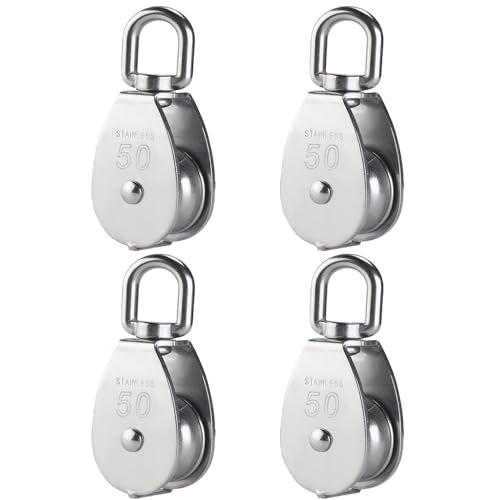 YAMASO,4Pcs 304 Stainless Steel M50 Silver Single Pulley Block Wire Rope Hanging Wire Towing Wheel - size: M50-4pcs
