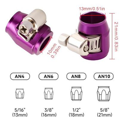 Aluminum Hose End Finisher Clamp, Universal Fit, Red Chrome Finish, 4pcs Set for Stainless Steel and Rubber Hoses, Model (Purple, 4AN) - color: Purple, size: 4AN