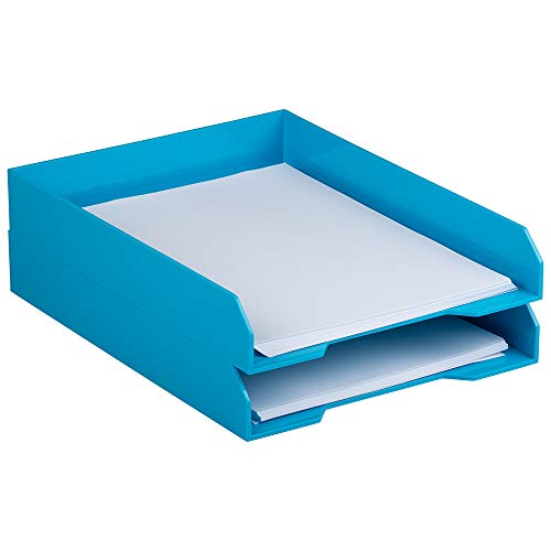 JAM PAPER Stackable Paper Trays - Blue - Desktop Document, Letter, & File Organizer Tray - 2/Pack - color: Blue, size: Pack of Two (2) Trays