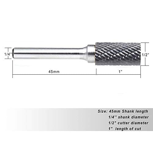 SA-5 5pcs Tungsten Carbide Burrs Cylinder Shape Double Cut Rotary Burr File(1/2” cutter Dia X 1”Cutter Length) with 1/4'' Shank dia,Pack of 5