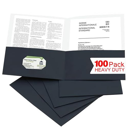Zzrywuty 100 Packs Black Two Pocket File Folders with Business Card Slot,Textured Paper,Letter Size,Holds 100 Sheets for School,Office,Business - color: Black-100pcs