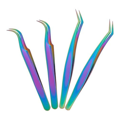 UNICRAFTALE 4pcs 2 Styles Stainless Steel Curved Pointed Craft Tweezer Rainbow Eyelash Tweezers Clips Sticker Picking Tool Tweezer for DIY Craft Precision Tweezers Jewelry Making - color: Rainbow-2 Styles