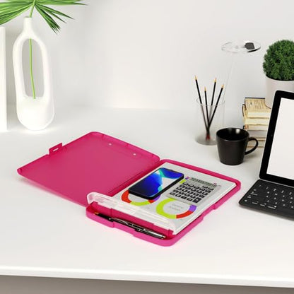 Piasoenc Clipboard with Storage, 8.5 x 11 Clip Board with Pen Holder, Red - color: Red