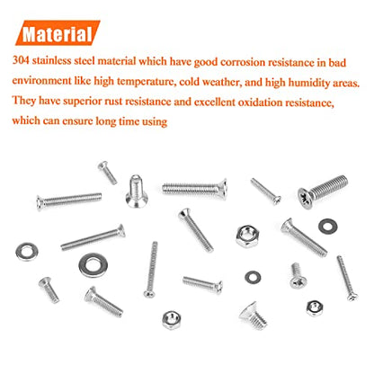 HELIFOUNER 1280 Pieces M2 M2.5 M3 M4 304 Stainless Steel Phillips Countersunk Head Machine Screws, Metric Screws Bolts Washers Nuts Kit, 304 Stainless Steel - size: M2/M2.5/M3/M4, style: Phillips Countersunk Head