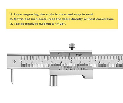 Parallel Crossed Caliper 0-20cm (0 - 8 inch) with 2 Carbide Scriber / Needle, Stainless Steel Vernier Calipers, Marking Gauge, Marking Tool