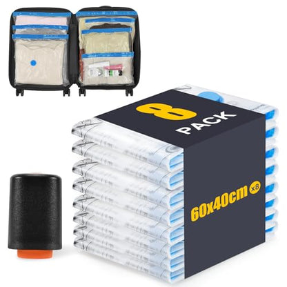 BoxLegend 8 Pack Travel Vacuum Storage Bags with 1400mAh Rechargeable Electric Pump - 23.6"x15.7" Space Saver Compression Bags for Luggage, Suitcase & Closet Organization Airtight Seal for Clothing - size: 8 Small - Electric Pump