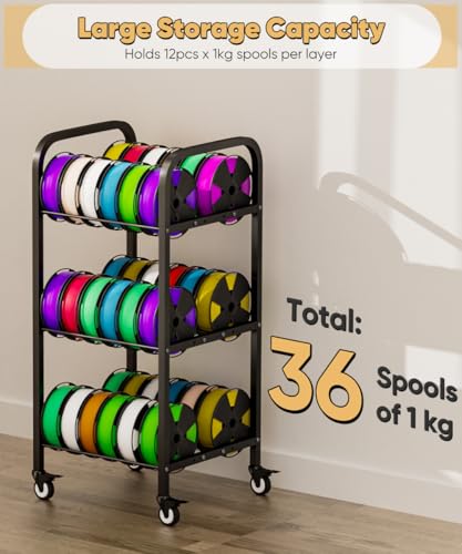 3-Tier 3D Printer Filament Storage Rack with Wheels - size: 3-Tier