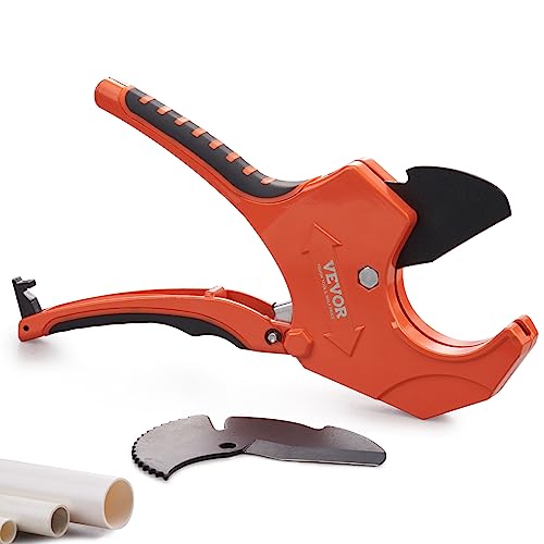 VEVOR PVC Pipe Cutter, Up to 2-1/2" O.D. Ratchet Pipe Cutter Heavy Duty, Professional Tube Cutting Tool with SK5 Steel Blade & Ergonomic Handle, Uses for PVC, CPVC, PP-R, PEX, PE, Rubber Hose - size: 2-1/2" O.D.