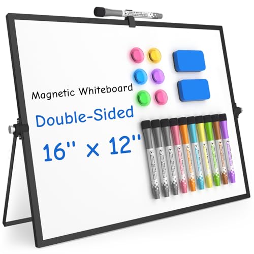 Grtard Magnetic Dry Erase Board with Stand, 16''x12'' Desktop Whiteboard - color: Black, size: 16"W x 12"H