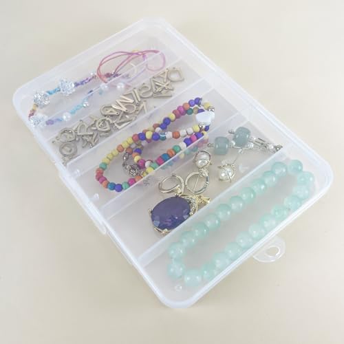 1 PCS Clear Plastic Organizer Box with 5 Compartments - Multi-Use Storage for Jewelry, Beads, Crafts, Pills & Small Parts, Stackable Mini Container (6x4.2x0.7 in)