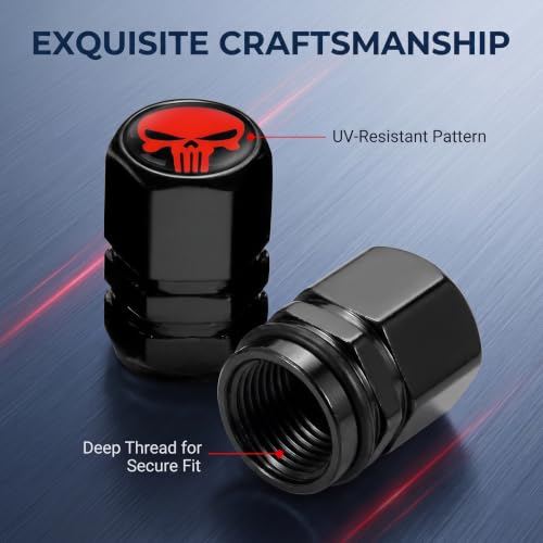 4 PCS Skull Car Wheel Tire Valve Stem Caps, Aluminum Hexagon Tire Cap, Valve Stem Covers, for Most Cars (Red) - color: Red