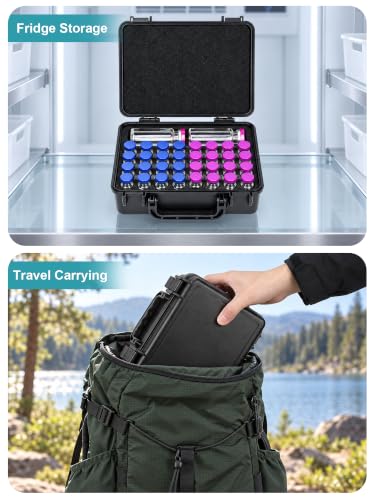 3ml Vial Case, Peptide Vial Storage Case for Refrigerator, 32Slot - color: 32-shots×3ml + 1-slot×30ml + 10 Vial Caps (Black)
