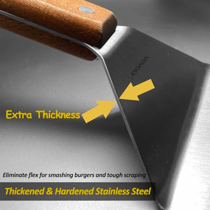 Stainless Steel Metal Spatula Set For Griddle, Grill Spatula Scraper for BBQ/Flat Top Grill- Full Tang Handle -Thicked Blade- Beveled Edges, Great Griddle Accessories for Pancake/Dough Cutter - size: 3" x 5", 5" x 6", 3" x 6"