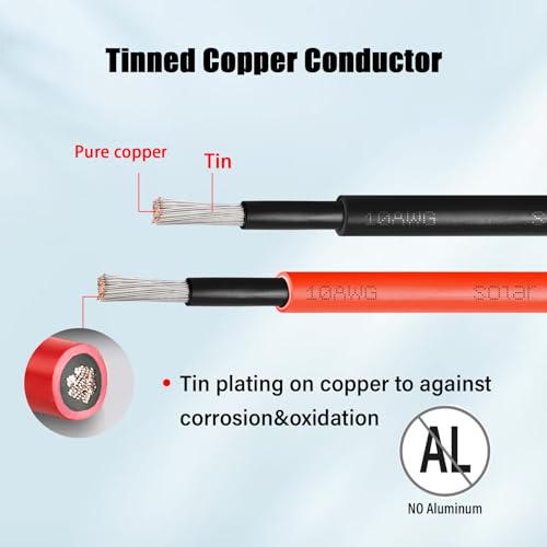 10 AWG Solar Extension Cable 1FT Black + 1FT Red, Ultra Solar Panel Wire Male to Female Tinned Copper Wire for Solar Panel, Automotive, RV, Boat, Outdoors, Black&Red - size: 10AWG 1FT