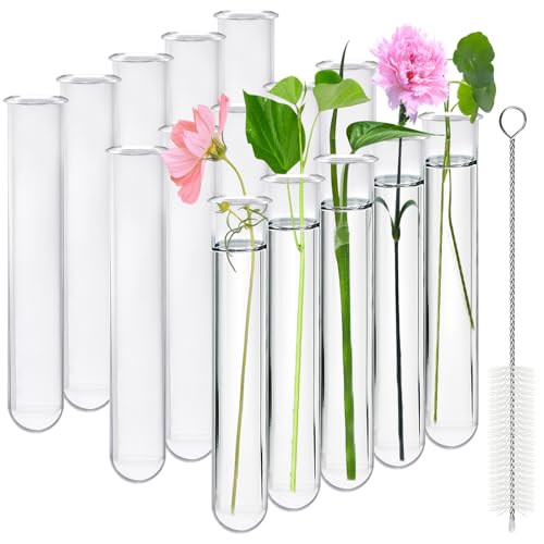 15 Pcs Clear Test Tubes for Plant Propagation Station, Acrylic Test Tubes for Scientific Experiments,20 ml Round Bottom Test Tubes for Hydroponic Flowers Home Office -0.67" Diameter