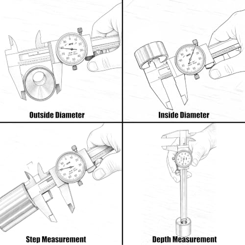 HFS 0-12 Inch Dial Caliper, ±0.001 Inch Accuracy, 4-Way Precision Measuring Tool for Inside, Outside, Depth and Step Measurements, Shockproof Design with Protective Storage Case - size: 0-12" Carbon Steel