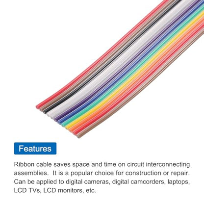 MECCANIXITY 1 Pcs 12 Pin Flat Rainbow Ribbon Cable 20 Ft 1.27mm Pitch Breadboard Jumper Wires for Electronic Projects - size: 20 Ft, style: 12P