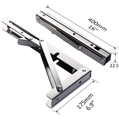 Storystore Folding Shelf Brackets - 16 Inch Heavy Duty Stainless Steel Collapsible Shelf Bracket for Bench Table, Space Saving DIY Bracket, Max Load: 550lb （2 PCS） - size: 16 Inch