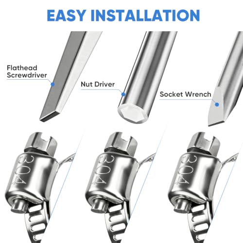 TICONN 12PCS Hose Clamps Set 304 Stainless Steel, 1-1/4"-2-1/4" Worm Gear - size: SAE #24 12PCS 1-1/4''~2-1/4"