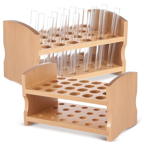 CroBlissful Wooden Test Tube Rack Accommodates Multiple Tubes up to 28mm 10.2" Wide Laboratory Wood Construction Test Tube Holder (2 Pcs,24 Holes) - style: 24 Holes