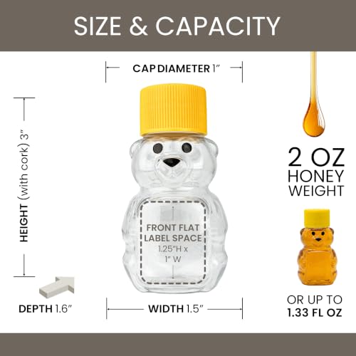 RetroPak Honey Bear Bottles with Caps, 24 Pack, 2 oz Bottles, Yellow