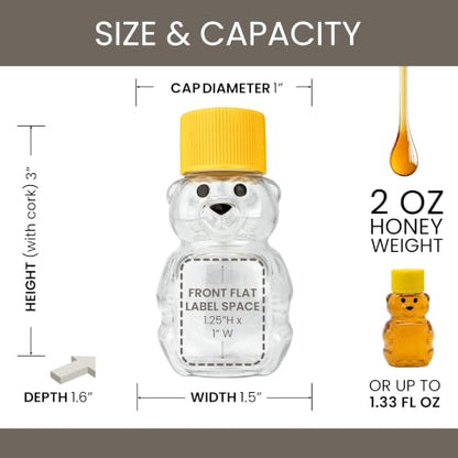 RetroPak Honey Bear Bottles with Caps, 24 Pack, 2 oz Bottles, Yellow