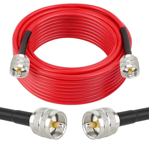 MOOKEERF CB Coax Cable - 25FT RG58 PL-259 UHF Male to Male Low Loss CB Antenna Cable for CB Radio, Ham Radio, Amateur Radio, Antenna Analyzer, SWR Meter (Red) - size: 25FT