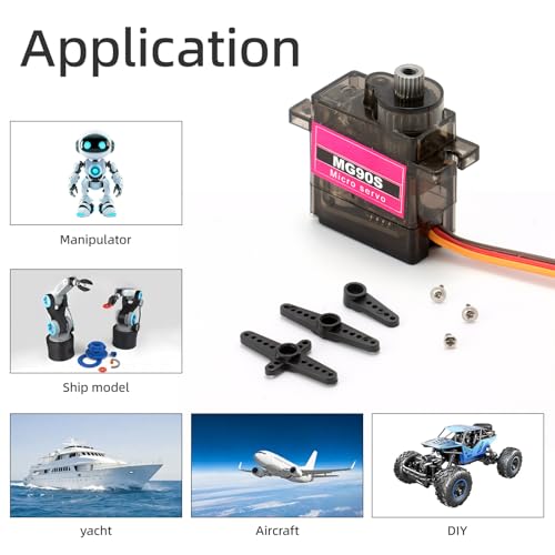 DIANN 6pcs MG90S Micro Servo 180° Servo Motor 9G Geared Micro Servo Motor for RC Robot Arm Walking Helicopter Airplane Car Boat Control with Cable M-F