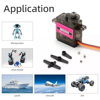 DIANN 6pcs MG90S Micro Servo 180° Servo Motor 9G Geared Micro Servo Motor for RC Robot Arm Walking Helicopter Airplane Car Boat Control with Cable M-F