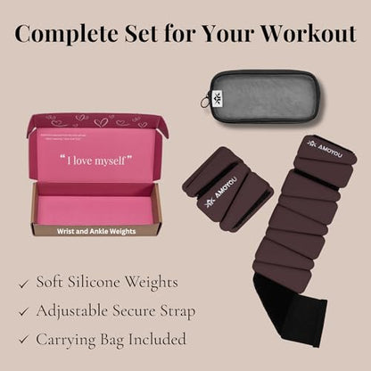 Wrist & Ankle Weights for Women – 2 lb Total, 1 lb Each | Weighted Bangles - color: Espresso
