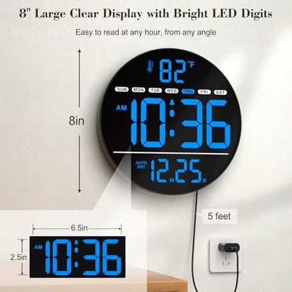 WallarGe Electric Large Digital Wall Clock with LED Display - color: Blue