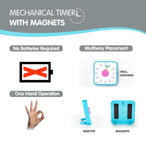TWENTY5 SEVEN Countdown Timer 7.5 inch; 60 Minute 1 Hour Visual Timer – Classroom Teaching Tool Office Meeting, Mechanical Countdown Clock for Kids Exam Time Management Magnetic, Colorful - color: Colorful
