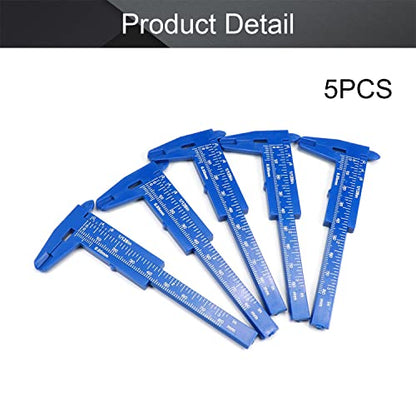 Utoolmart Vernier Caliper 80mm / 3.1-inch Plastic Measuring Tool for Precision Measurements Outside Inside Depth (Blue) 5 Pcs - size: 80mm Blue
