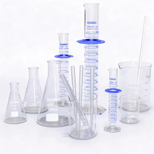 JOLABEAR Lab Glass Beakers, Cylinders and Flasks Set, 15pcs