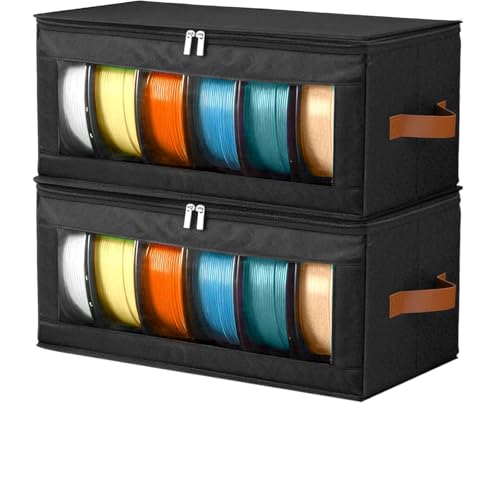 2 Pack Foldable Filament Storage Box, 3D Printer Filament Containers with Transparent Window, Desiccants & Labels, Holds 12 Rolls, Water-Resistant Organizer for Home Office Workshop Studio