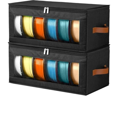 2 Pack Foldable Filament Storage Box, 3D Printer Filament Containers with Transparent Window, Desiccants & Labels, Holds 12 Rolls, Water-Resistant Organizer for Home Office Workshop Studio