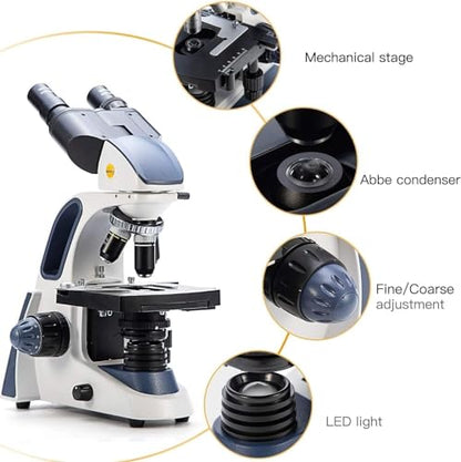 SWIFT SW380B Binocular Compound Microscope,40X-2500X with 2.0MP Camera,100pcs Microscope Slides,Microscope Kit for Students School Lab - style: B) w/ 2.0MP Camera+Phone Adapter