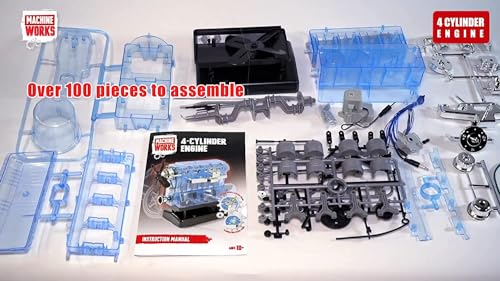Machine Works Build Your Own Visible Model Engine Toys - Replica Model Building Kit 100+ Pieces- Features Working Sounds and Illuminiation, Internal Combustion Mechanics, Physics, STEM (4-Cylinder) - style: 4-Cylinder