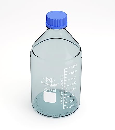2000ML Storage Glass Bottles – 1pc Round Media Storage Bottle – Borosilicate Glass Bottles – Safe Probe Storage Glass Storage Bottles with GL45 Blue Screw Cap (2000ml - 1pc) - size: 67.6 Ounces