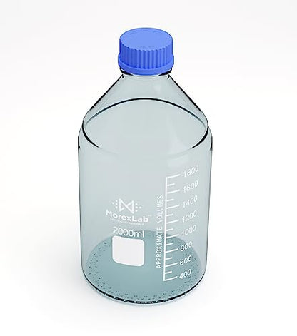 2000ML Storage Glass Bottles – 1pc Round Media Storage Bottle – Borosilicate Glass Bottles – Safe Probe Storage Glass Storage Bottles with GL45 Blue Screw Cap (2000ml - 1pc) - size: 67.6 Ounces