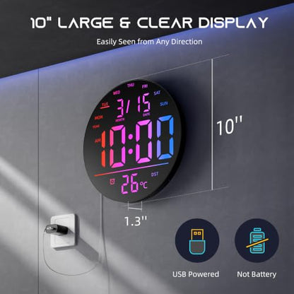 EASYERA 10" Large Digital Wall Clock with Remote Control - size: 10 inches