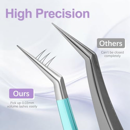 MORGLES 5 PCS Lash Tweezers Set for Eyelash Clusters - color: Green