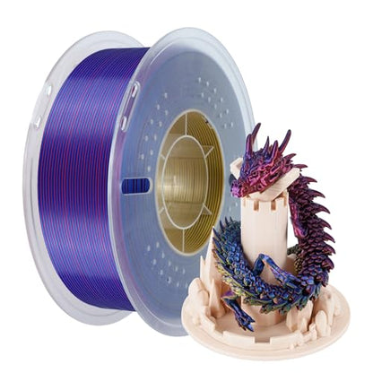 Kingroon Silk PLA Tri Color Filament 1.75mm, Multicolor 3D Printer Filament, Dimensional Accuracy ±0.02mm, 1kg Spool (2.2lbs), for Most FDM 3D Printers, Red Yellow Blue - color: 1kg Red Yellow Blue