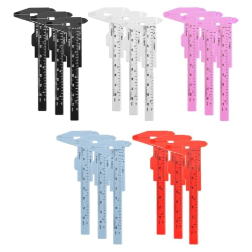 15 Pcs Plastic Vernier Caliper, 80mm/3.15" Eyebrow Measuring Tool, Mini Sliding Ruler Caliper Gauge for Students DIY Crafts School Office Tattoo Eyebrow Artists Use (5 Color, 0-3.15"/0-80mm) - color: 5 colour(15pcs)
