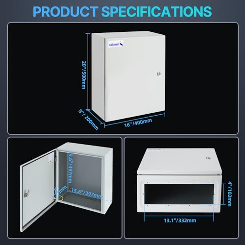 20x16x8 NEMA 4X Electrical Enclosure Metal Outdoor Enclosure Box - size: 20"H × 16"W × 8"D