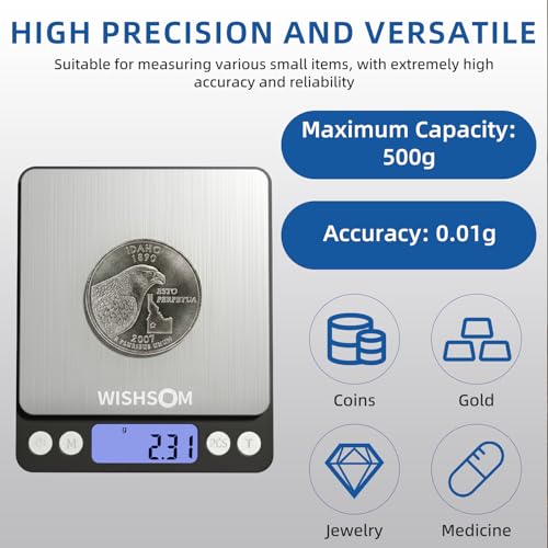 Professional Jewelry Scale, 500g x 0.01g High Precision Digital Gold Scale, Portable Precious Metal Gram Scale for Jewelers, Pawn Shops, Coin Dealers, Gold & Silver Weighing